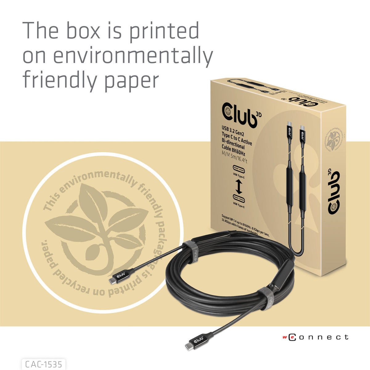 CLUB3D CAC-1535 USB-kablar USB 3.2 Gen 2 (3.1 Gen 2) 5 m USB C Svart