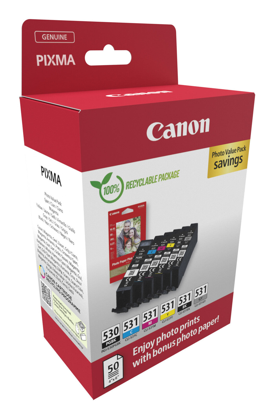Canon PGI-530/CLI-531 PVP bläckpatroner 6 styck Original Svart, Cyan, Grå, Magenta, Fotosvart, Gul