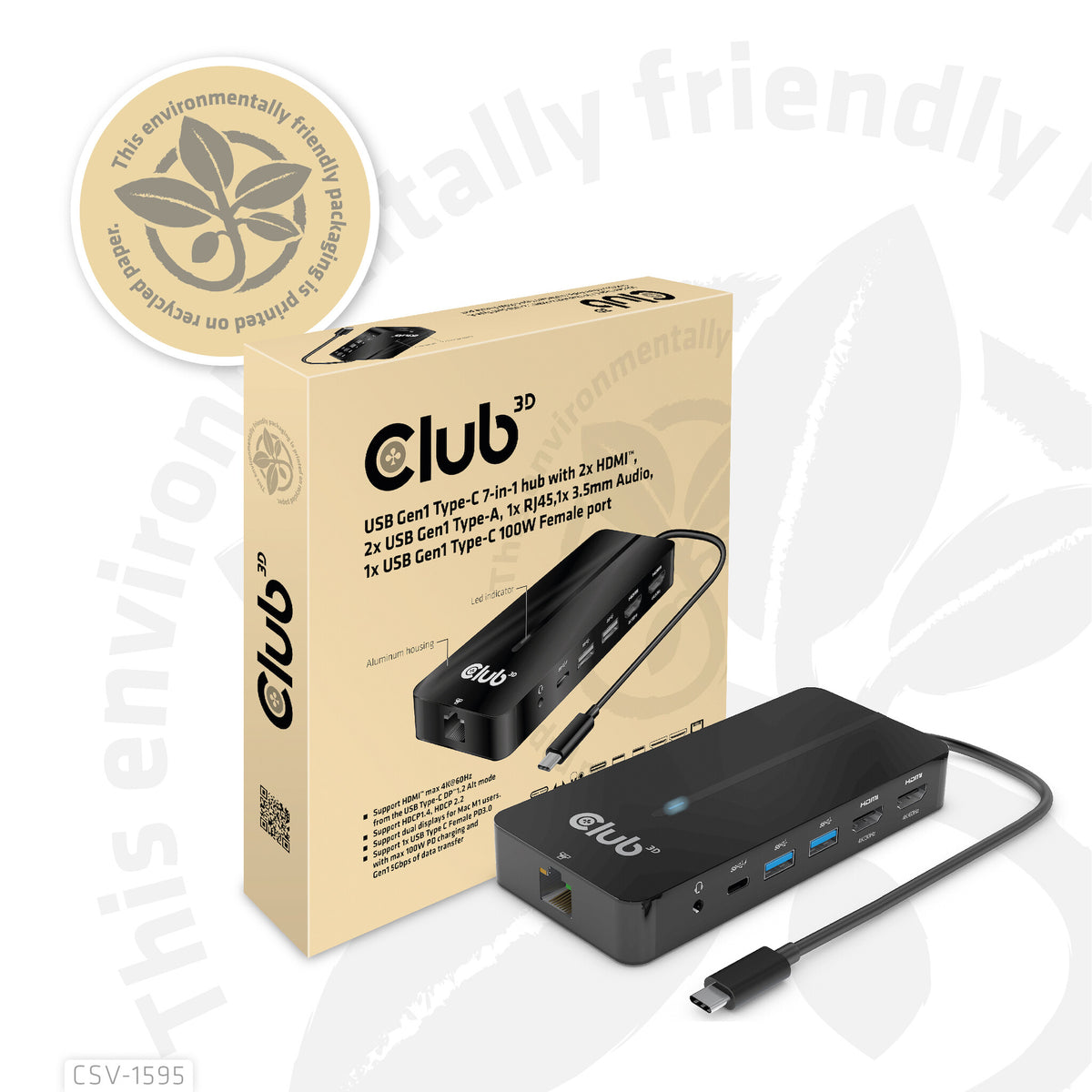 CLUB3D CSV-1595 dockningsstationer för bärbara datorer USB 3.2 Gen 1 (3.1 Gen 1) Type-C Svart