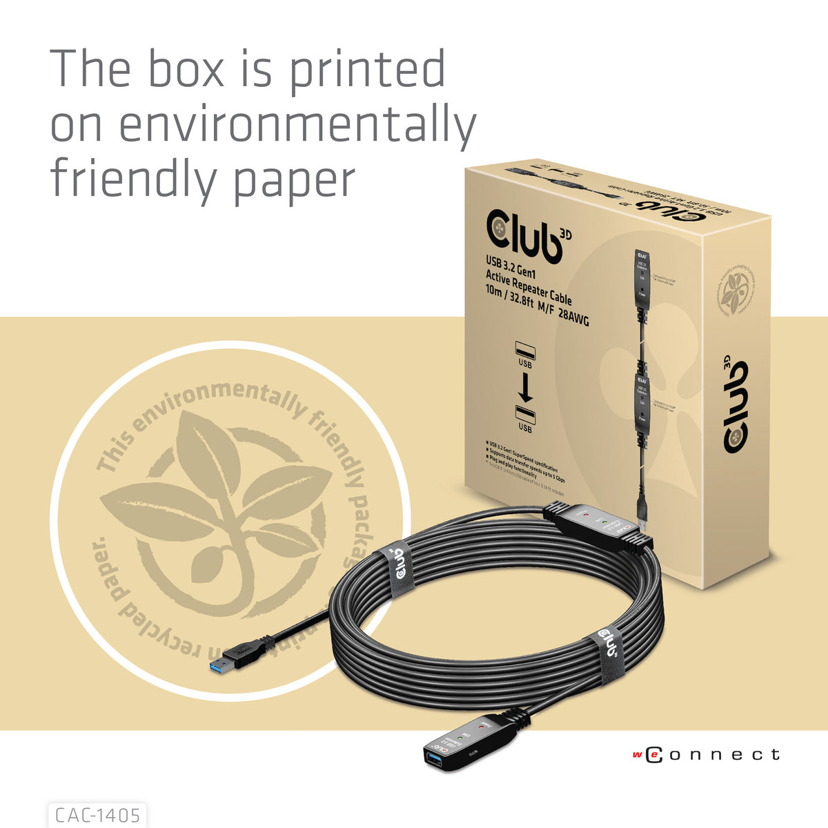 CLUB3D CAC-1405 USB-kablar 10 m USB 3.2 Gen 2 (3.1 Gen 2) USB A Svart