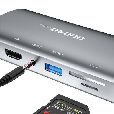 DUDAO A15PRO dockningsstationer för bärbara datorer Kabel USB 3.2 Gen 1 (3.1 Gen 1) Type-A + Type-C Grå