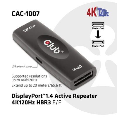 CLUB3D DP 1.4 4K120HZ HDR ACTIVE REPEATER F/F displayport Svart
