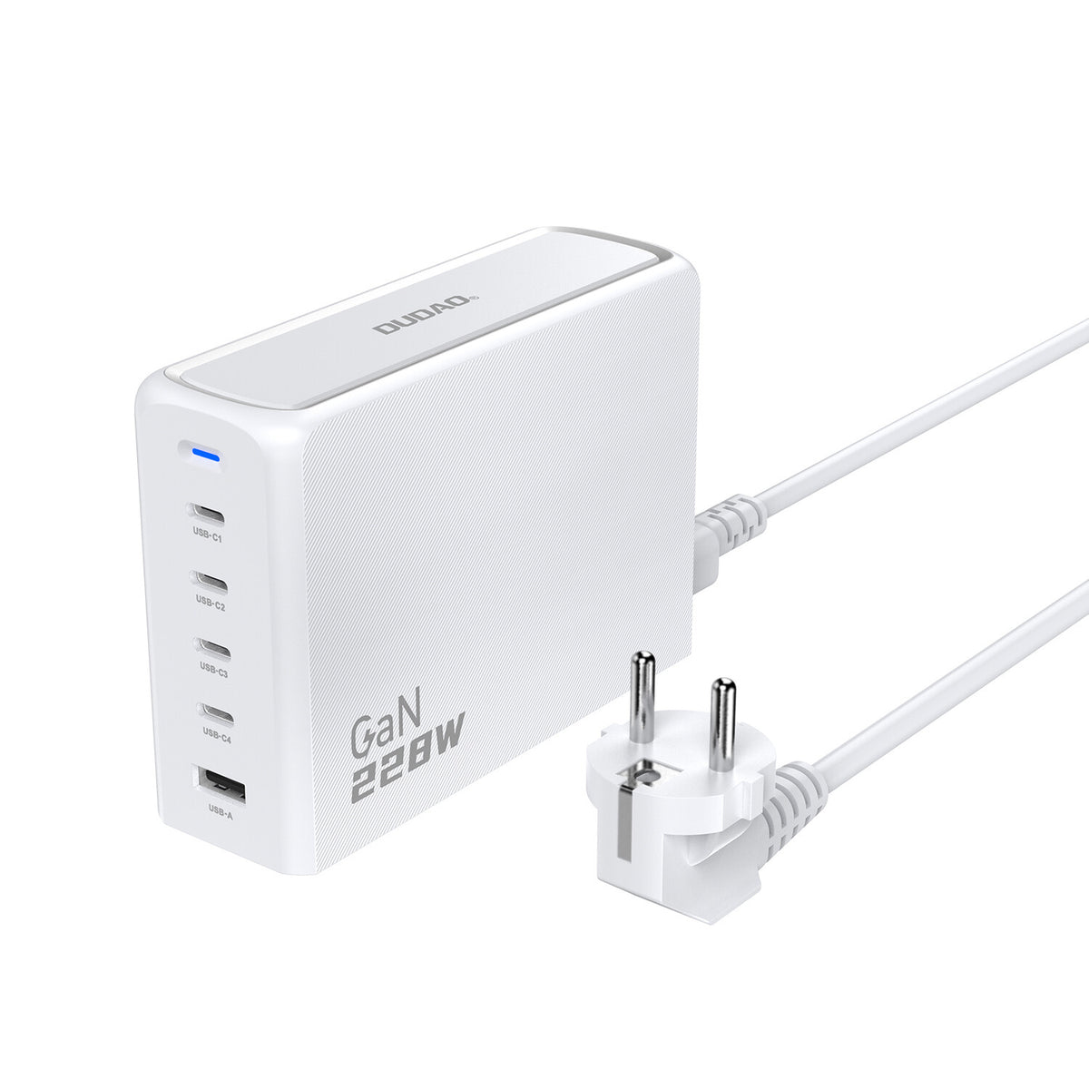 DUDAO A228EU 228Watt GaN 4xUSB-C+ 1xUSB-A Universal Vit AC Snabb laddning inomhus