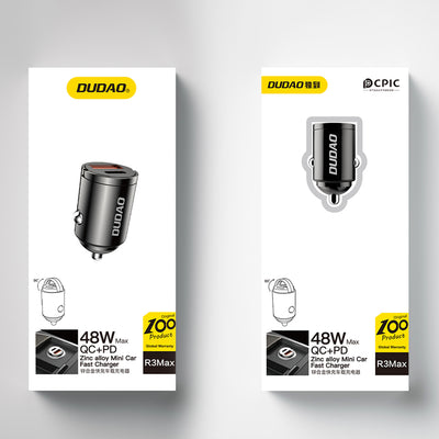 DUDAO R3MAX USB+ USB-C 48W Car Charger Universal Grå Cigarr tändare Snabb laddning Automatisk