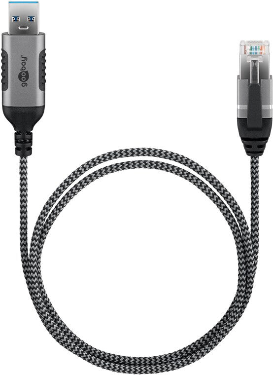Goobay 74399 kabelomvandlare (hane/hona) USB 3.0 type A RJ45 Svart, Silver