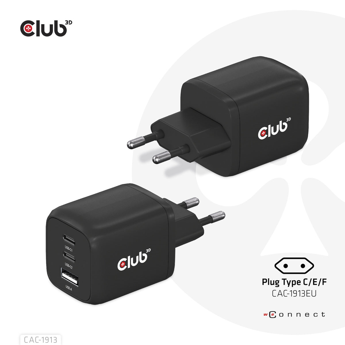 CLUB3D CAC-1913 mobilladdare Mobiltelefon, Bärbar dator, Smartphone, Universal Svart AC Snabb laddning inomhus