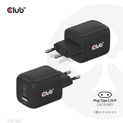 CLUB3D CAC-1913 mobilladdare Mobiltelefon, Bärbar dator, Smartphone, Universal Svart AC Snabb laddning inomhus