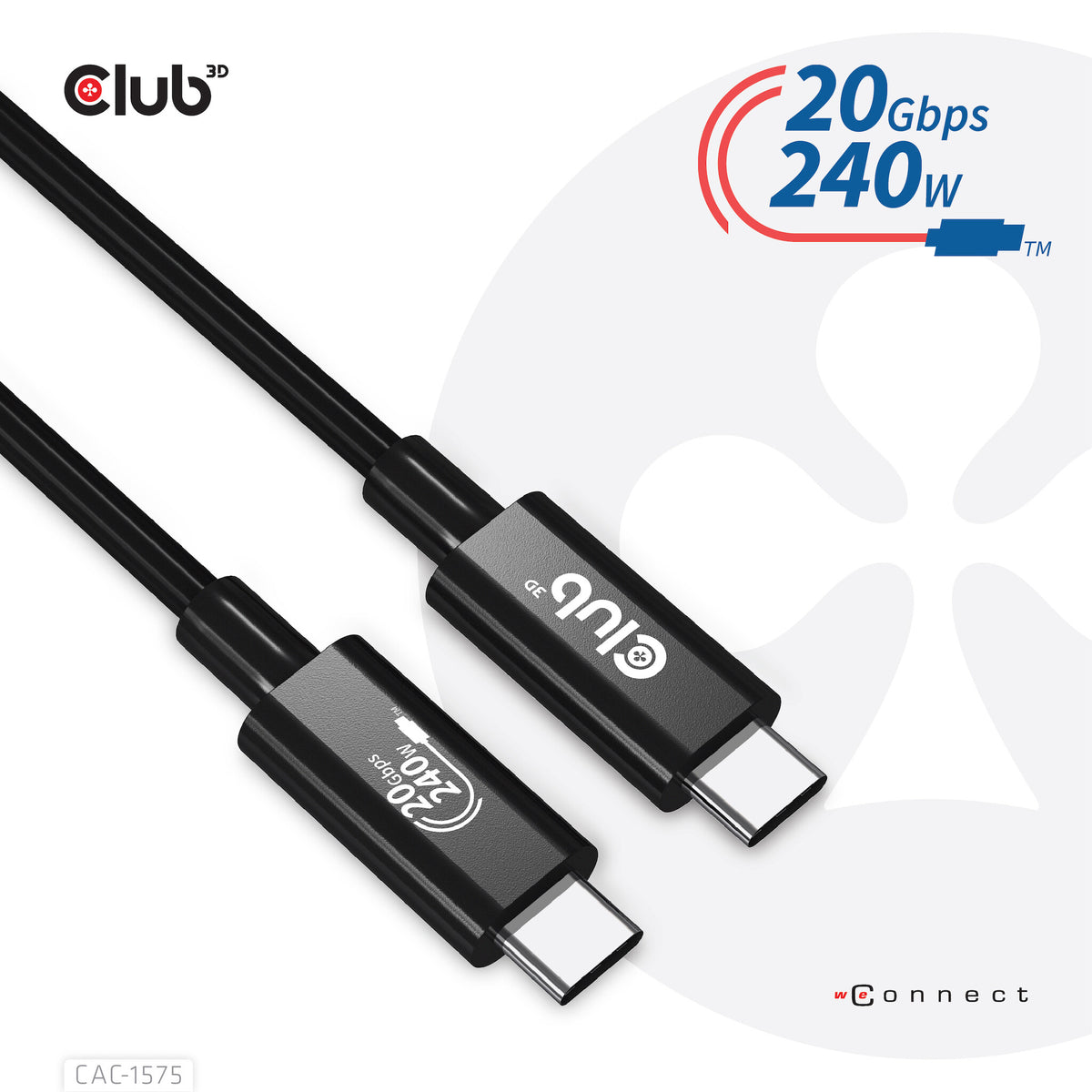 CLUB3D CAC-1575 USB-kablar USB4 Gen 2x2 2 m USB C Svart