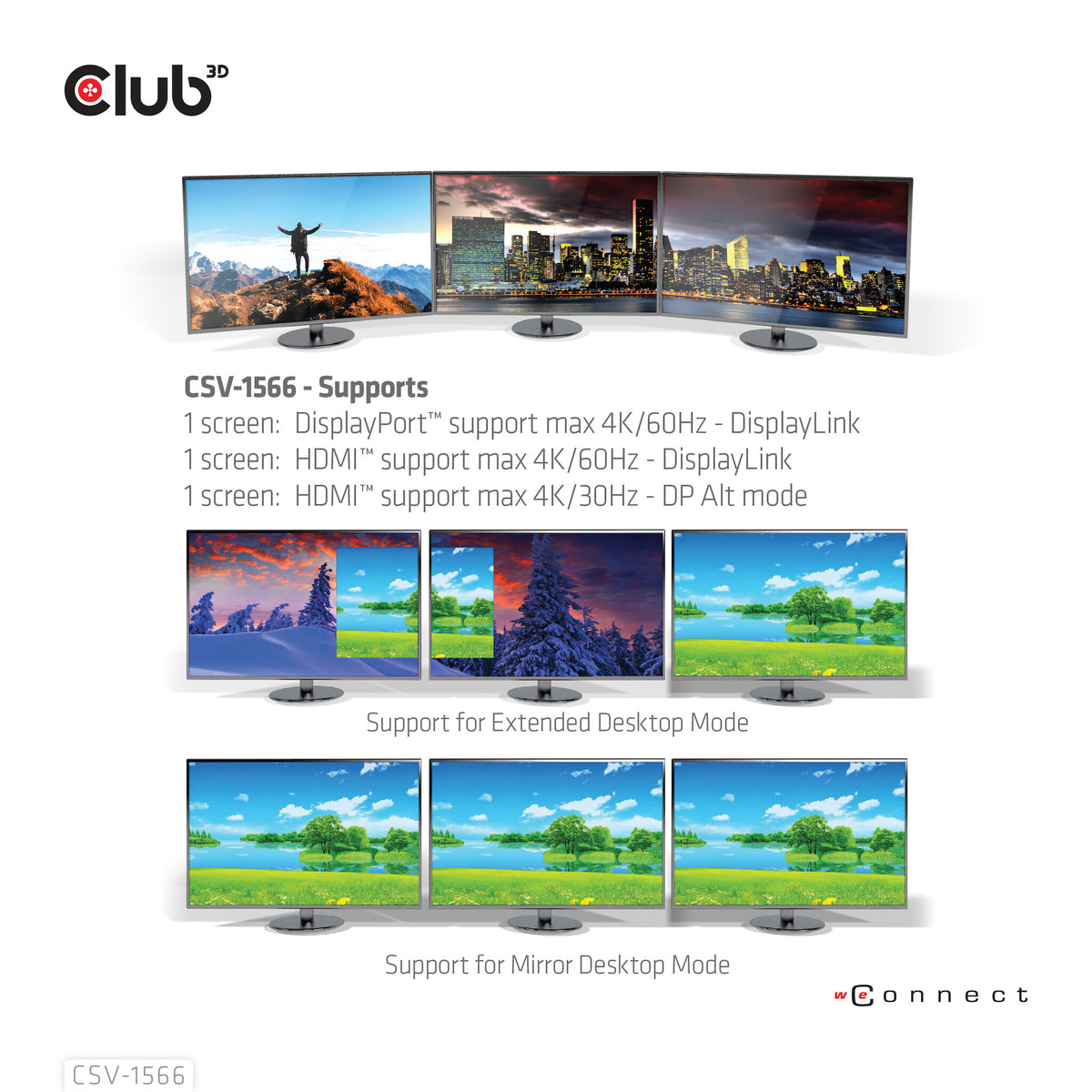 CLUB3D CSV-1566 dockningsstationer för bärbara datorer Dockning USB 3.2 Gen 1 (3.1 Gen 1) Type-C Svart