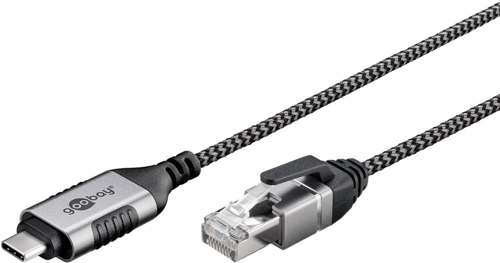 Goobay 74408 kabelomvandlare (hane/hona) USB 3.1 type A RJ45 Svart, Silver