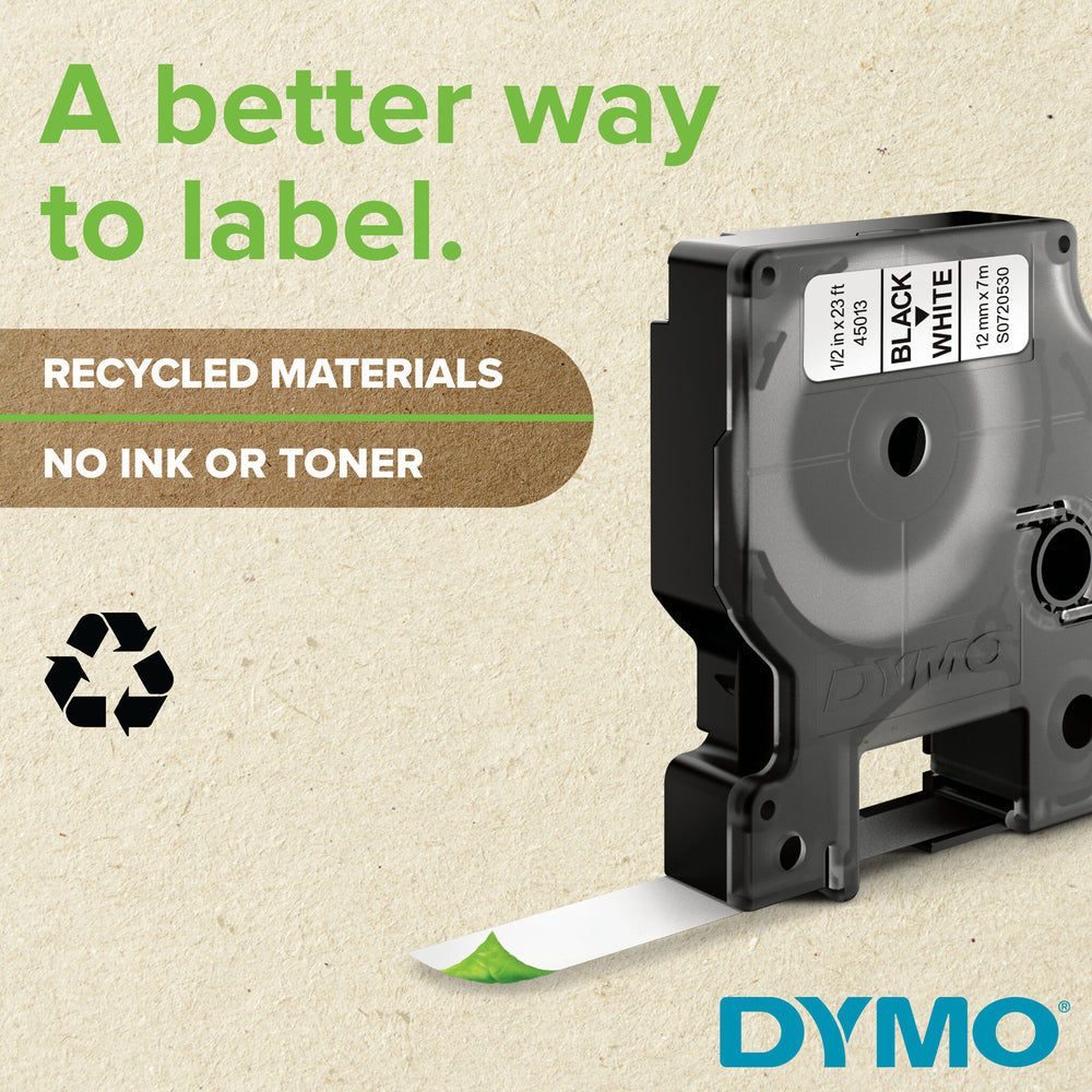 DYMO D1 - Standardpolyesteretiketter - Svart på vitt - 12mm x 7m