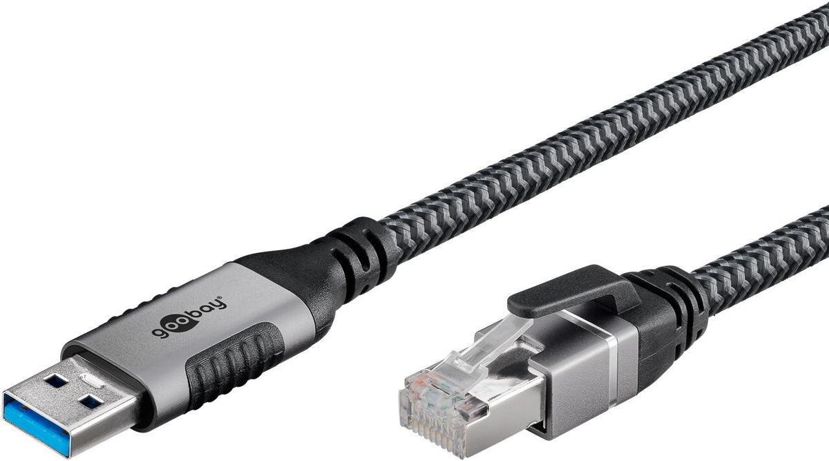 Goobay 70693 kabelomvandlare (hane/hona) USB A RJ-45 Svart, Silver