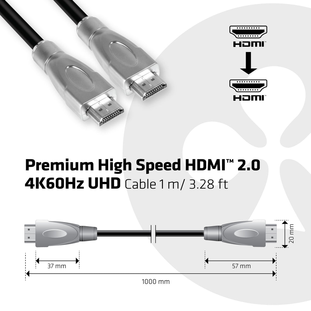 CLUB3D Premium High Speed HDMI™ 2.0 4K60Hz UHD Cable 1 m/ 3.28 ft Certified