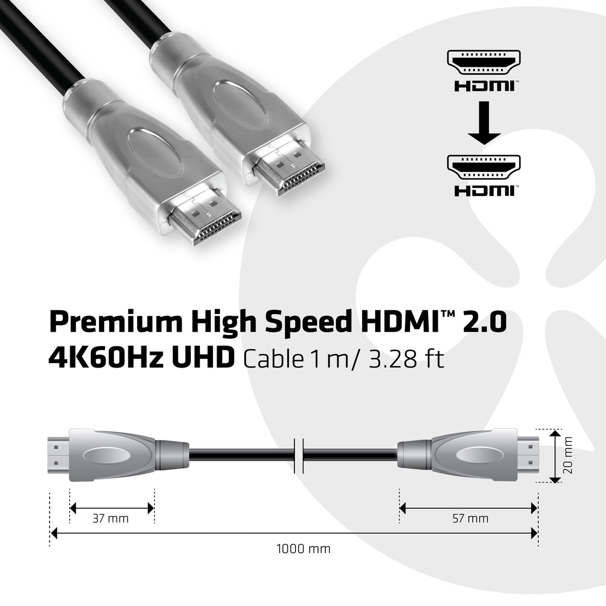 CLUB3D Premium High Speed HDMI™ 2.0 4K60Hz UHD Cable 1 m/ 3.28 ft Certified