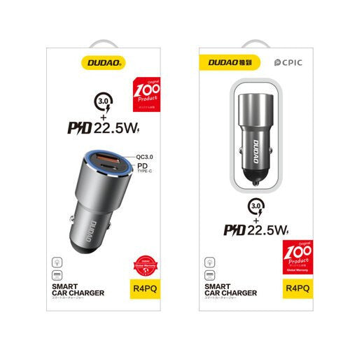 DUDAO R4PQ Car Charger 22.5W Universal Grå Cigarr tändare Snabb laddning Automatisk