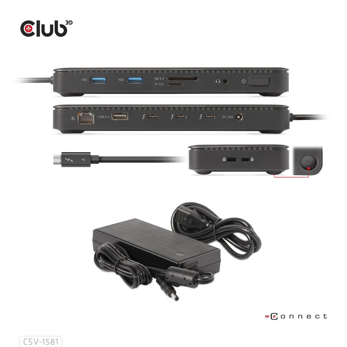 CLUB3D CSV-1581 dockningsstationer för bärbara datorer Dockning Thunderbolt 4 Svart