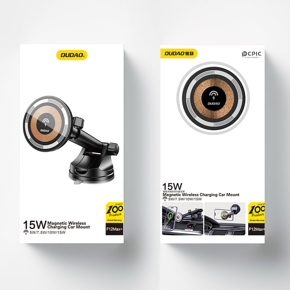 DUDAO F12MAX+ 15W Wireless Charger and Car holder Passiv hållare Mobiltelefon / smartphone Svart
