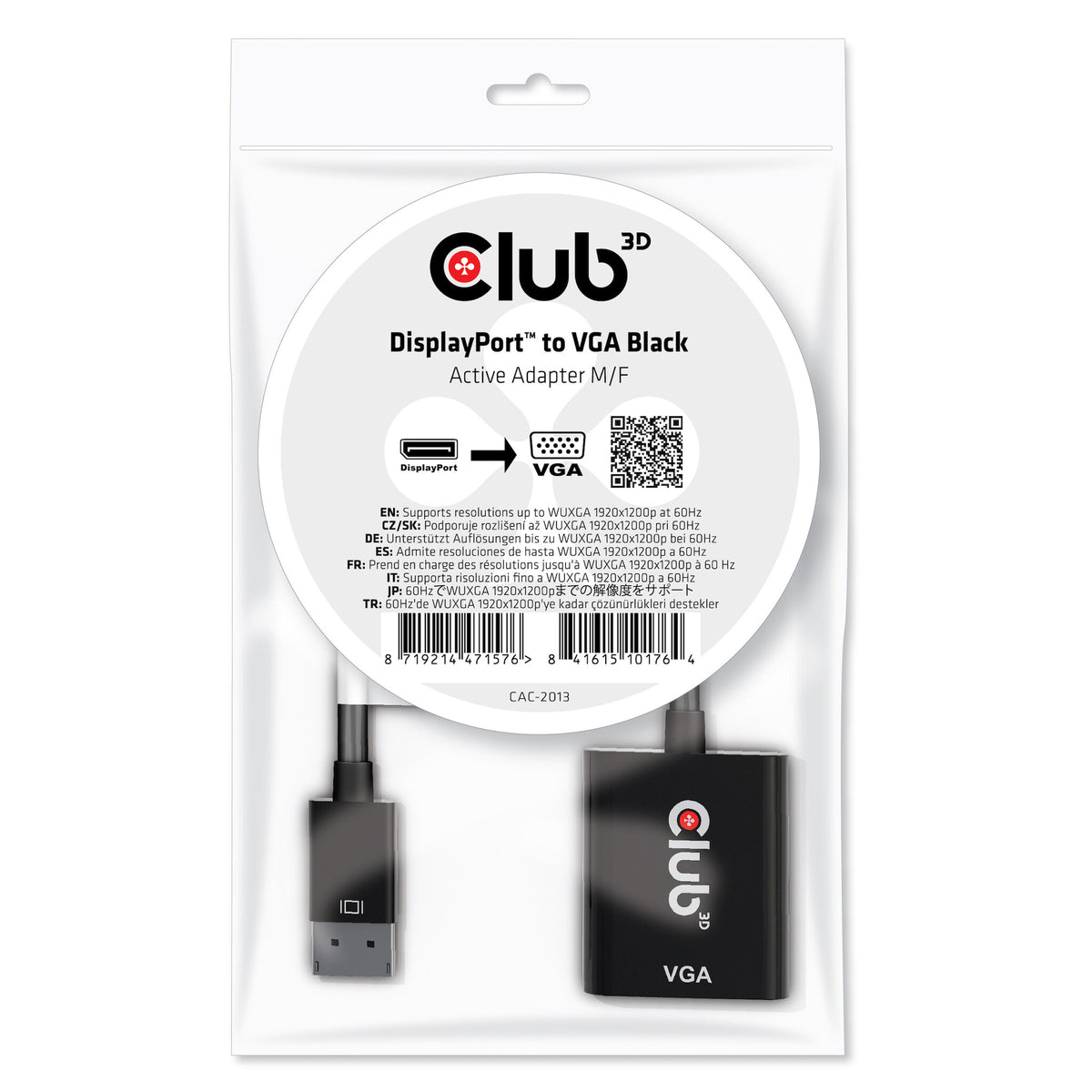 CLUB3D CAC-2013 videokabeladapter 0,228 m Displayport VGA Svart