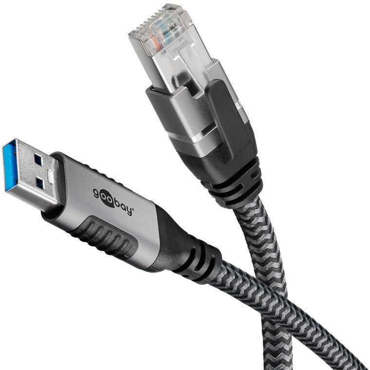 Goobay 70693 kabelomvandlare (hane/hona) USB A RJ-45 Svart, Silver