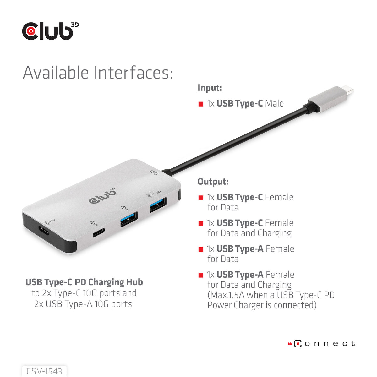 CLUB3D CSV-1543 dockningsstationer för bärbara datorer USB 3.2 Gen 2 (3.1 Gen 2) Type-C Svart, Silver