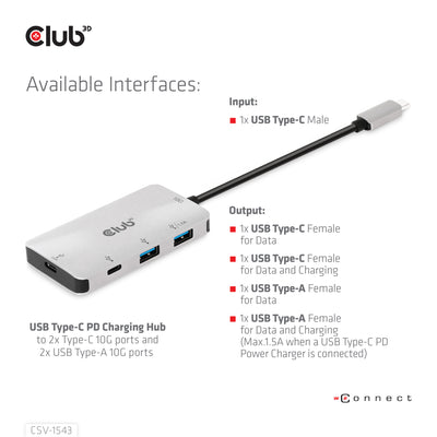 CLUB3D CSV-1543 dockningsstationer för bärbara datorer USB 3.2 Gen 2 (3.1 Gen 2) Type-C Svart, Silver