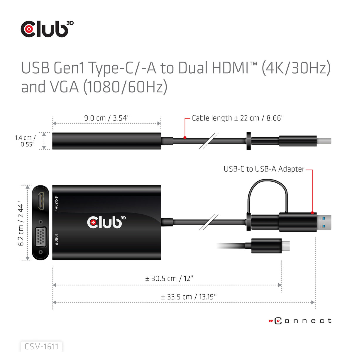 CLUB3D CSV-1611 USB-grafikadapter 3840 x 2160 pixlar Svart