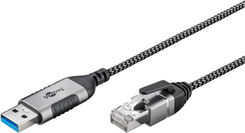 Goobay 74394 kabelomvandlare (hane/hona) USB 3.0 type A RJ45 Svart, Silver