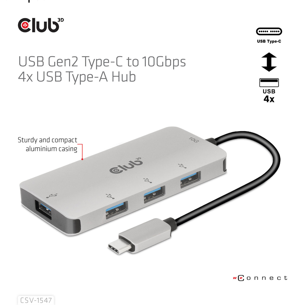 CLUB3D CSV-1547 gränssnittshubbar USB 3.2 Gen 2 (3.1 Gen 2) Type-C 10000 Mbit/s Svart, Silver