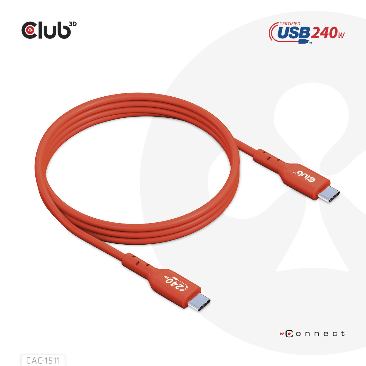 CLUB3D CAC-1515 USB-kablar 4 m USB 2.0 USB C Orange, Röd