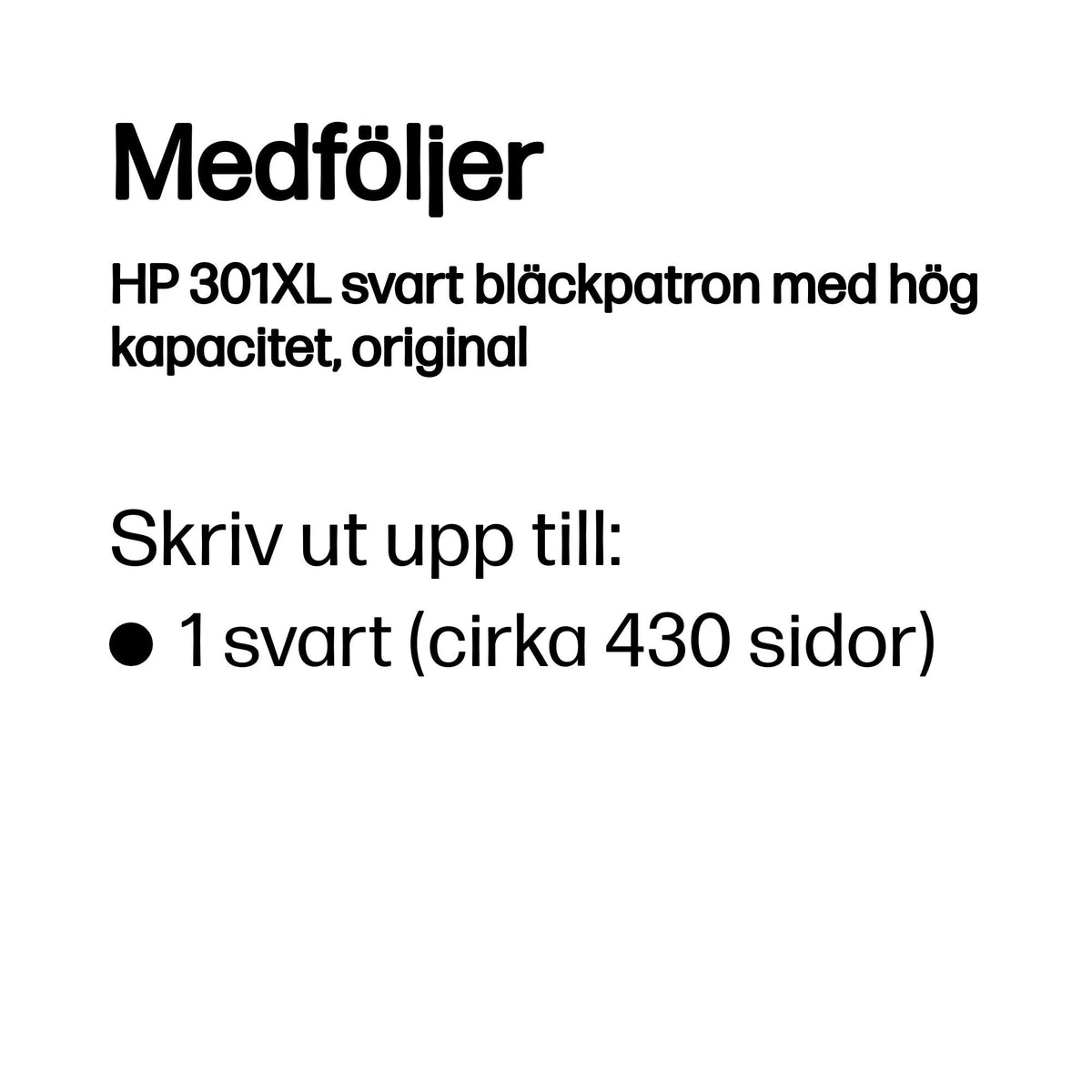 HP 301XL svart bläckpatron med hög kapacitet, original