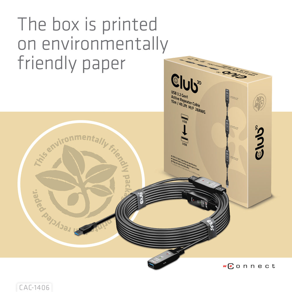 CLUB3D CAC-1406 USB-kablar 15 m USB 3.2 Gen 1 (3.1 Gen 1) USB A Svart