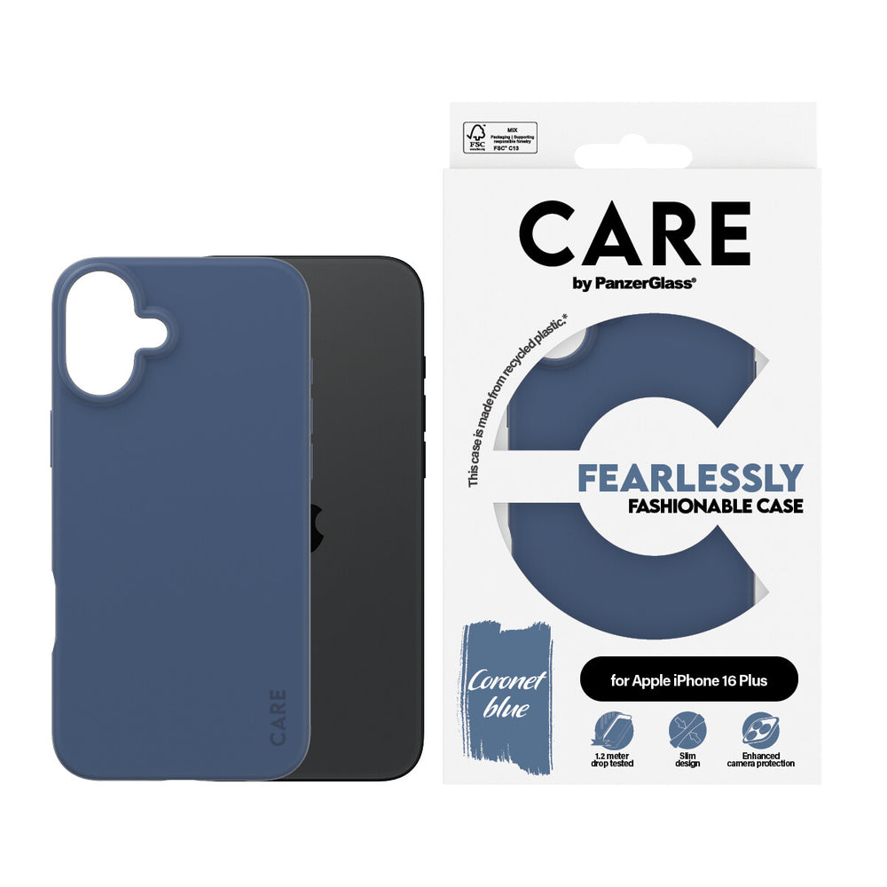 PanzerGlass CARE by PG Blue iPhone16 6.7 mobiltelefonfodral Omslag Transparent