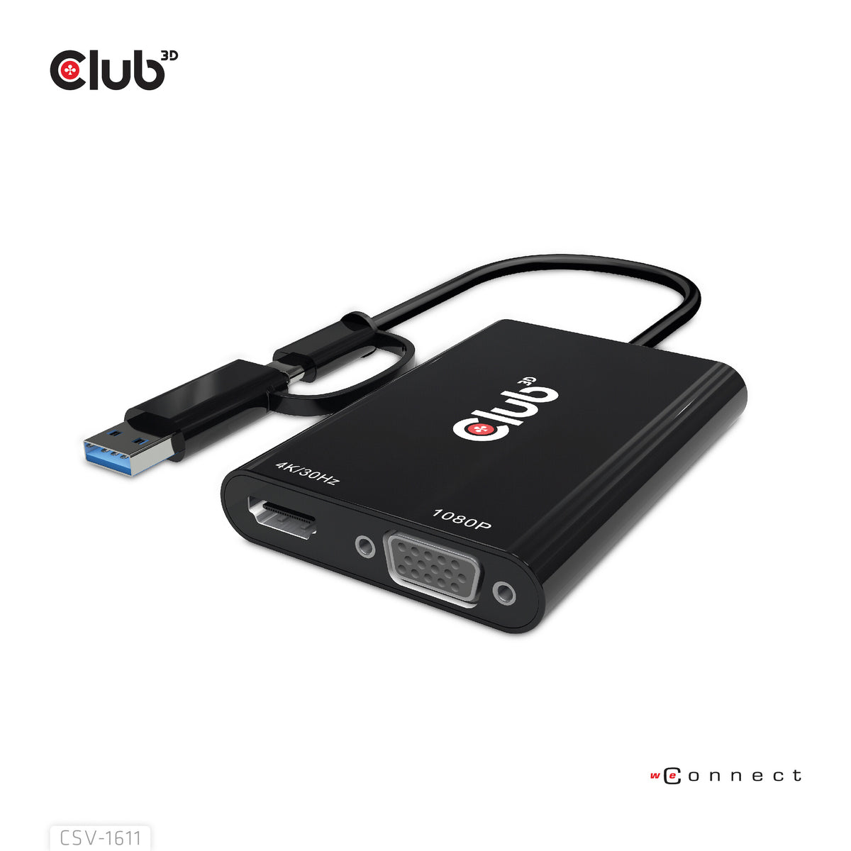CLUB3D CSV-1611 USB-grafikadapter 3840 x 2160 pixlar Svart