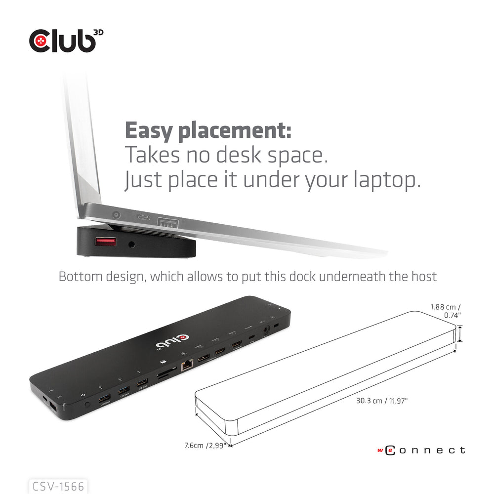 CLUB3D CSV-1566 dockningsstationer för bärbara datorer Dockning USB 3.2 Gen 1 (3.1 Gen 1) Type-C Svart