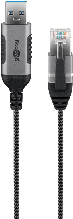 Goobay 74399 kabelomvandlare (hane/hona) USB 3.0 type A RJ45 Svart, Silver