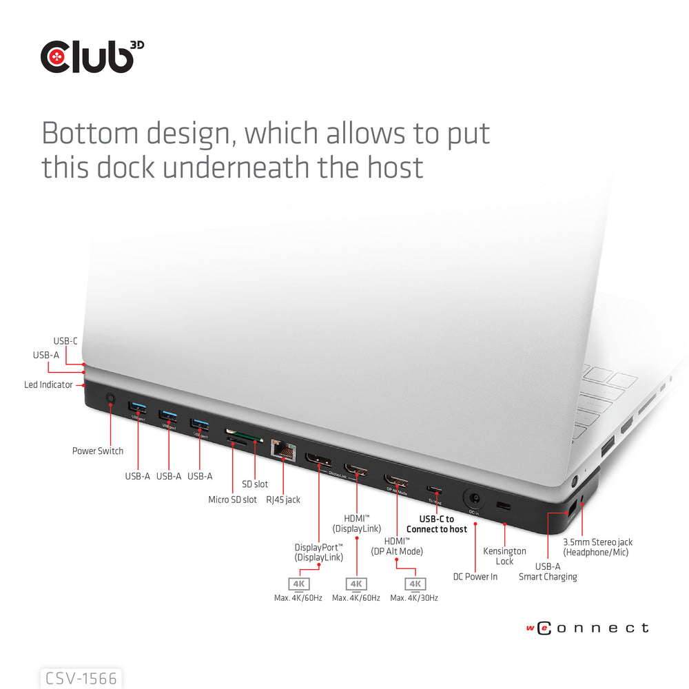 CLUB3D CSV-1566 dockningsstationer för bärbara datorer Dockning USB 3.2 Gen 1 (3.1 Gen 1) Type-C Svart