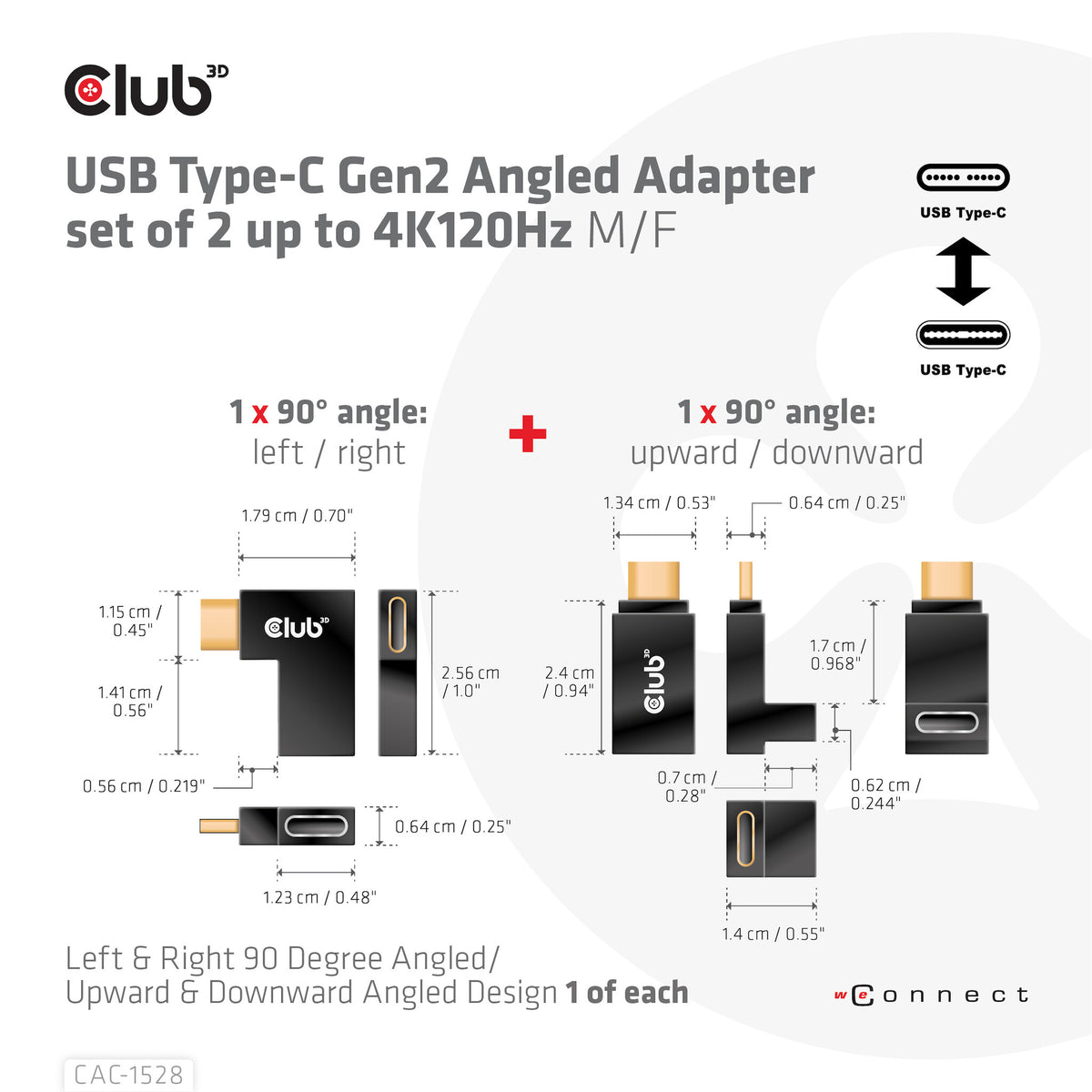 CLUB3D CAC-1528 kabelomvandlare (hane/hona) USB C