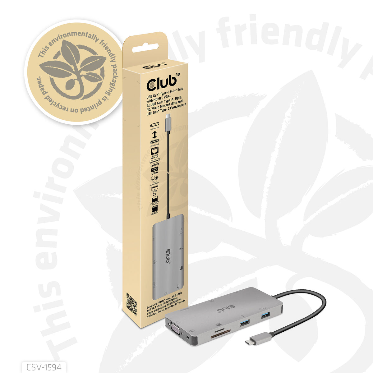 CLUB3D CSV-1594 dockningsstationer för bärbara datorer USB 3.2 Gen 1 (3.1 Gen 1) Type-C Svart, Grå