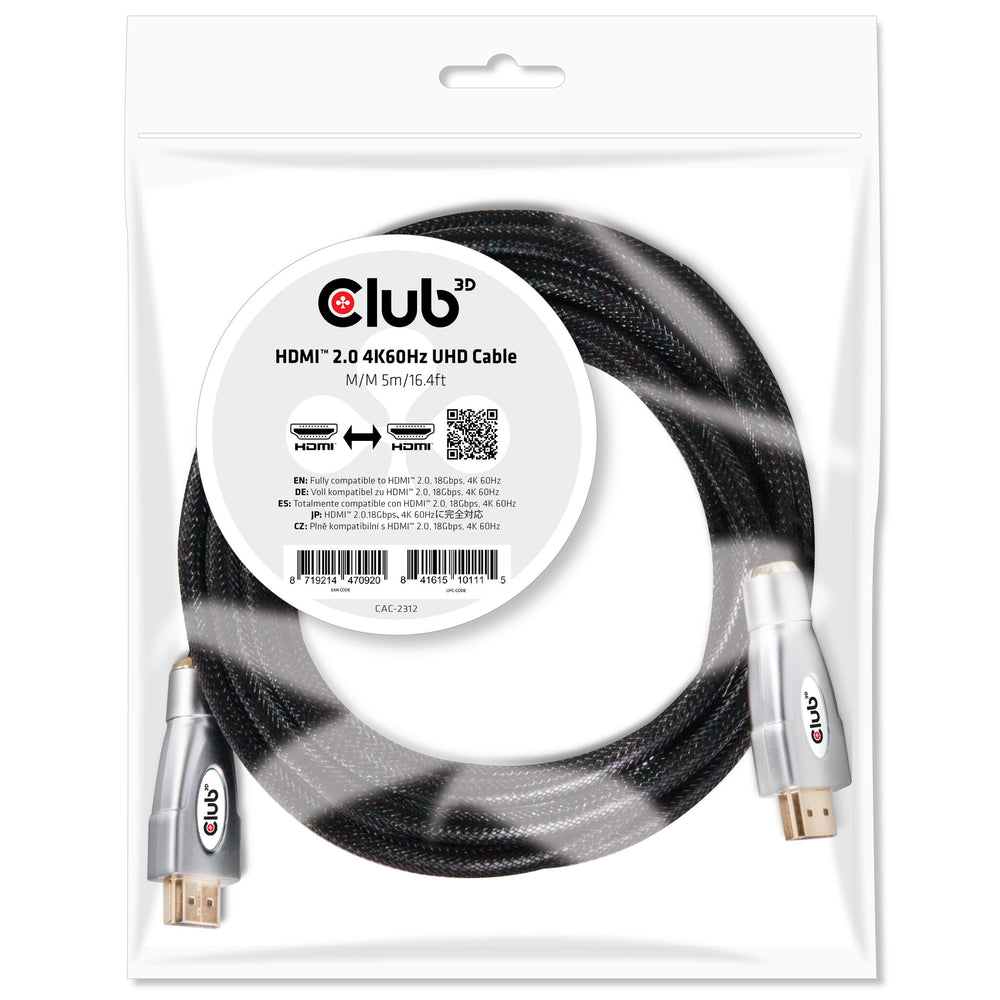 CLUB3D HDMI 2.0 4K60Hz UHD Cable 5m/16.4ft