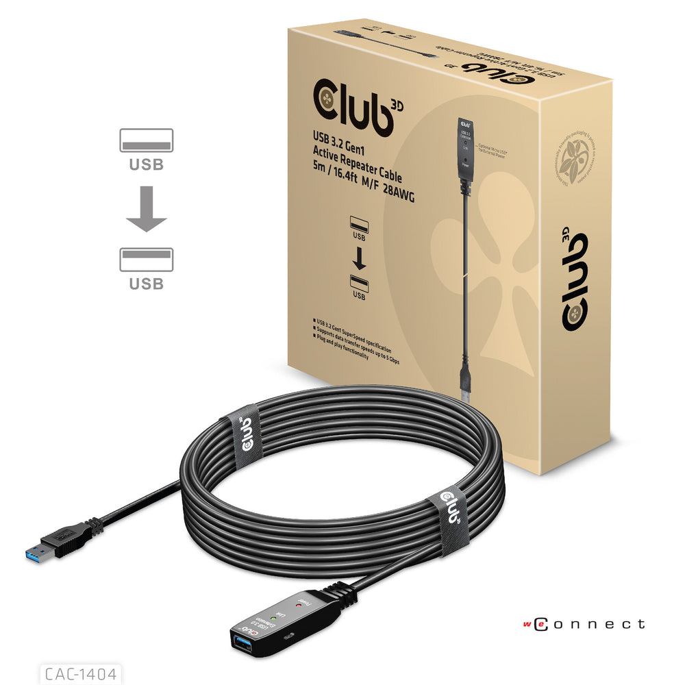 CLUB3D CAC-1404 USB-kablar 5 m USB 3.2 Gen 1 (3.1 Gen 1) USB A Svart