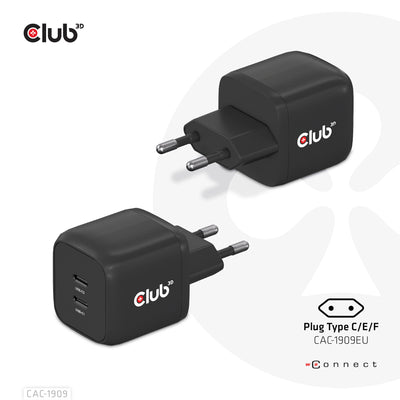 CLUB3D CAC-1909EU mobilladdare Mobiltelefon, Bärbar dator, Smartphone Svart AC inomhus