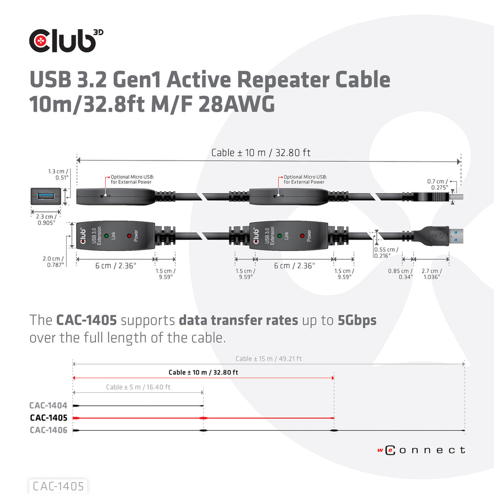 CLUB3D CAC-1405 USB-kablar 10 m USB 3.2 Gen 2 (3.1 Gen 2) USB A Svart