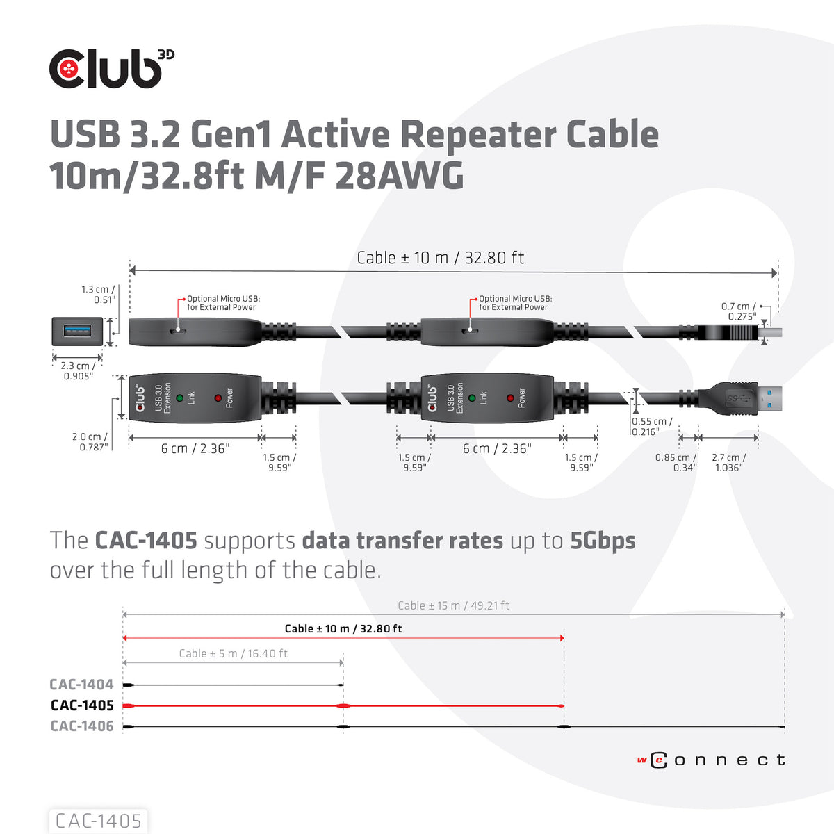 CLUB3D CAC-1405 USB-kablar 10 m USB 3.2 Gen 2 (3.1 Gen 2) USB A Svart