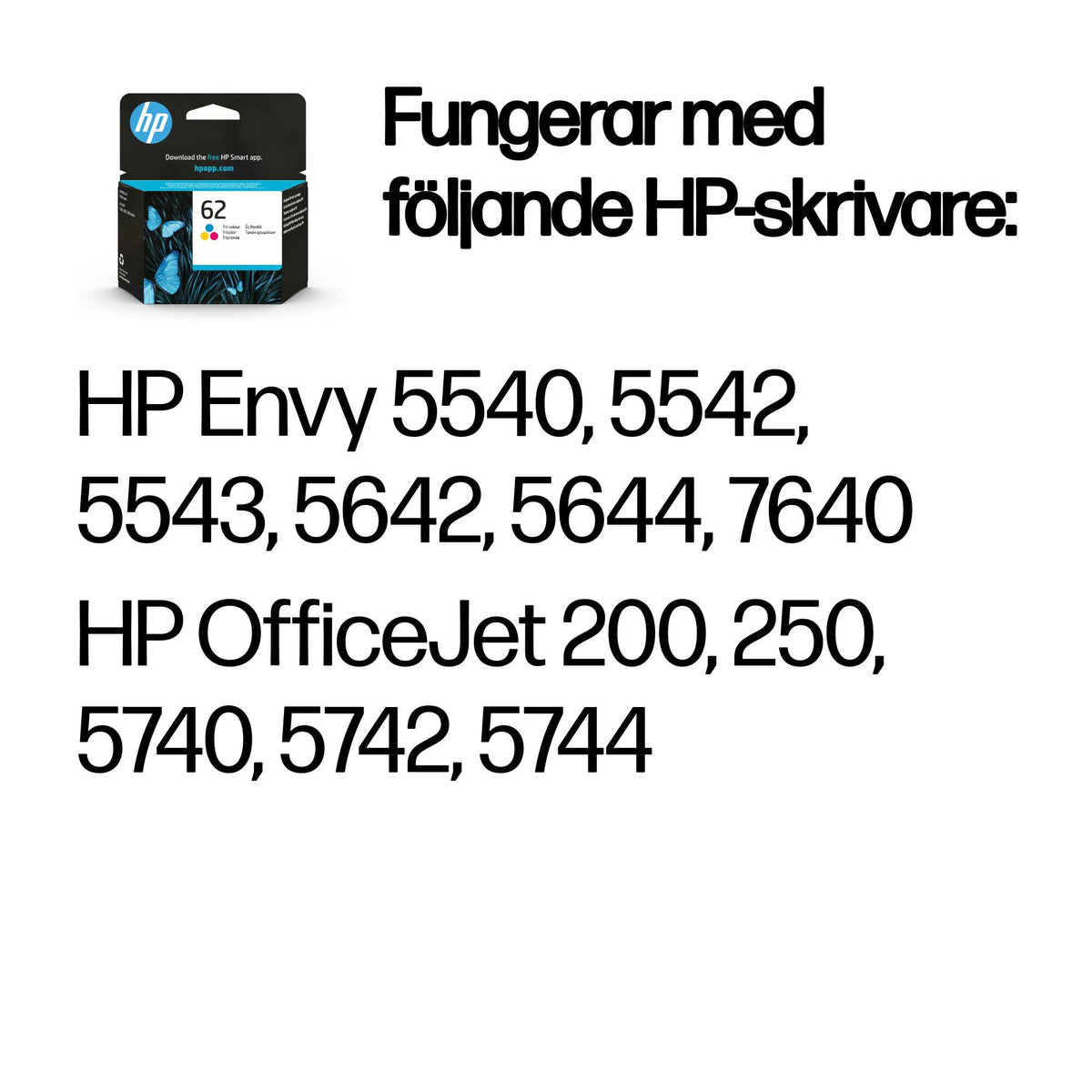 HP 62 trefärgs original bläckpatron