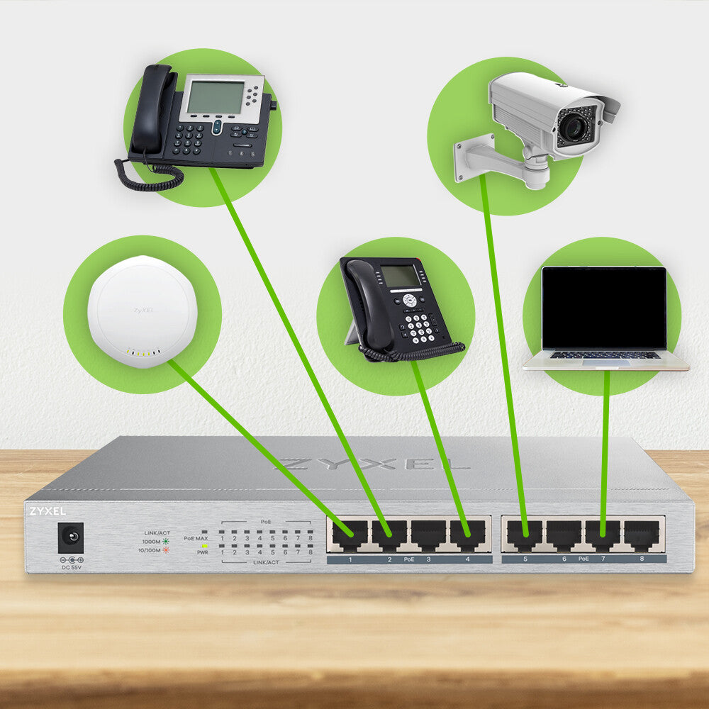 Zyxel GS1008HP Ohanterad Gigabit Ethernet (10/100/1000) Strömförsörjning via Ethernet (PoE) stöd Grå