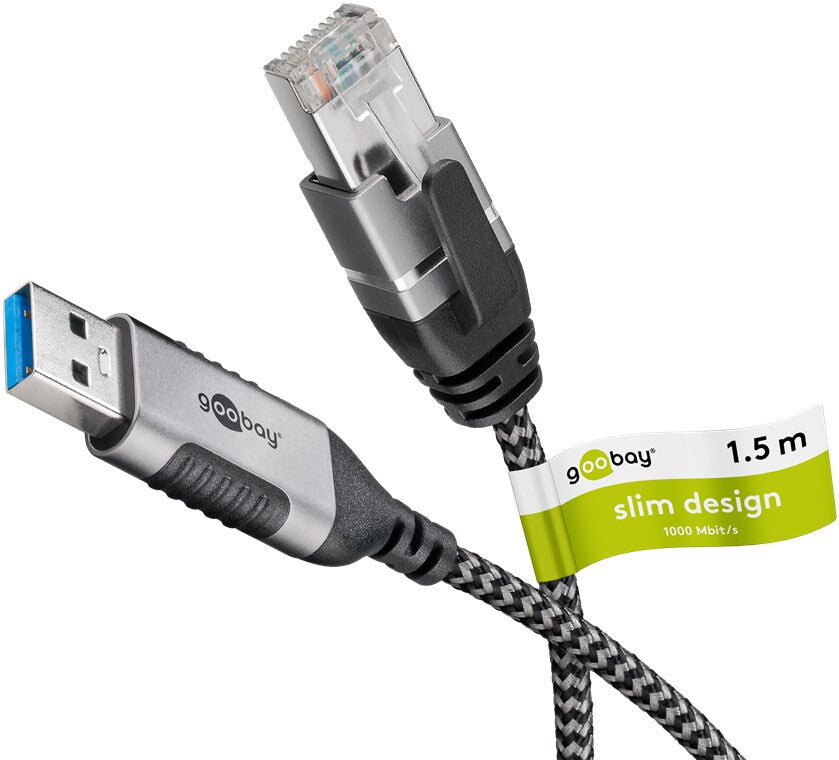 Goobay 74394 kabelomvandlare (hane/hona) USB 3.0 type A RJ45 Svart, Silver