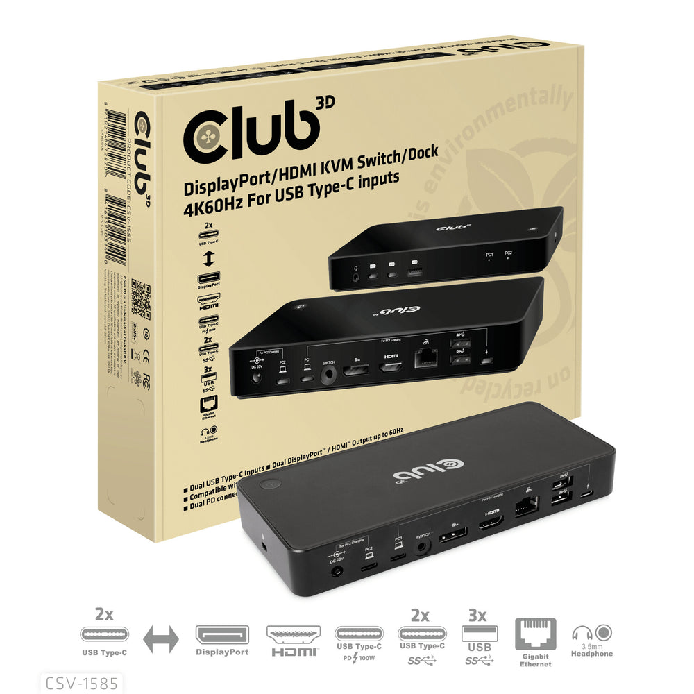 CLUB3D CSV-1585 KVM-switchar Svart