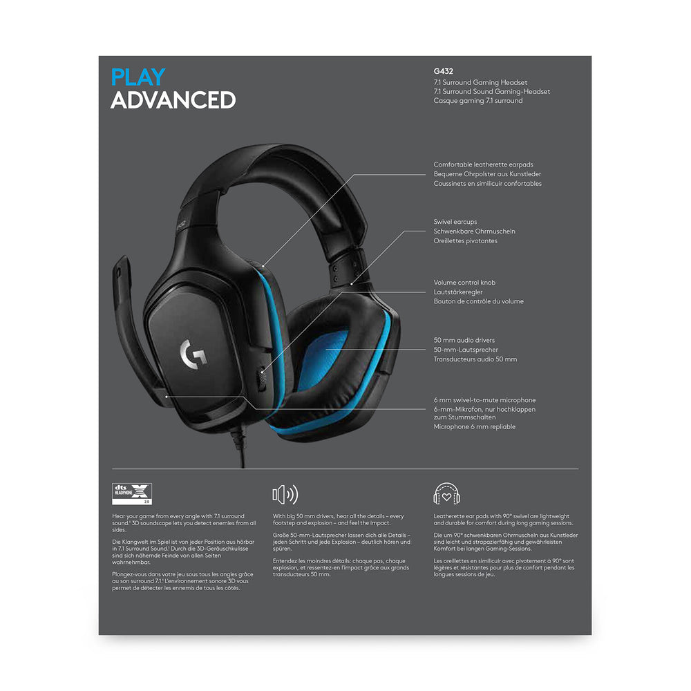 Logitech G G432 Headset Kabel Huvudband Spela Svart, Blå