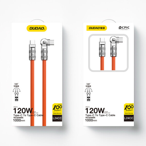 DUDAO L24CC 120W USB-C - USB-C Cable USB-kablar 1 m USB C Orange