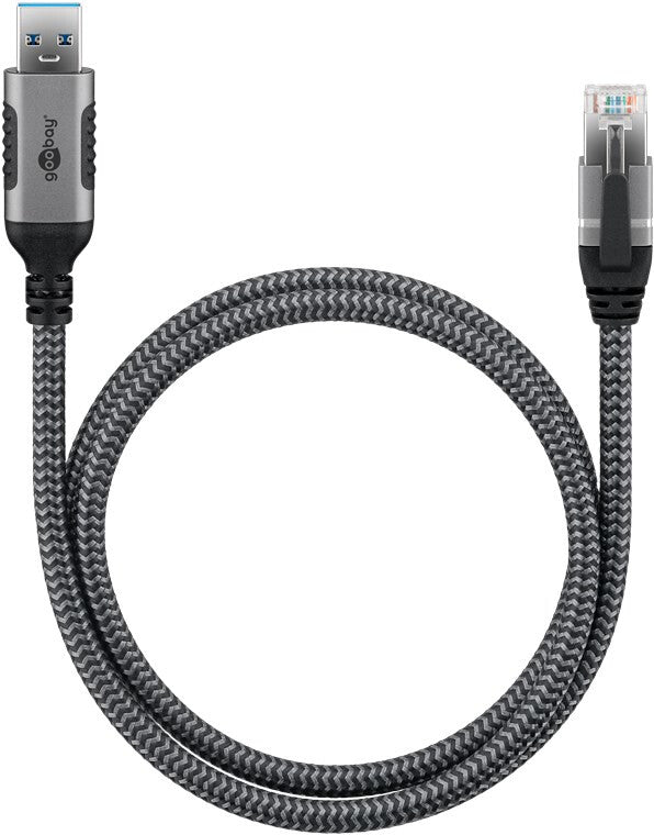 Goobay 70693 kabelomvandlare (hane/hona) USB A RJ-45 Svart, Silver